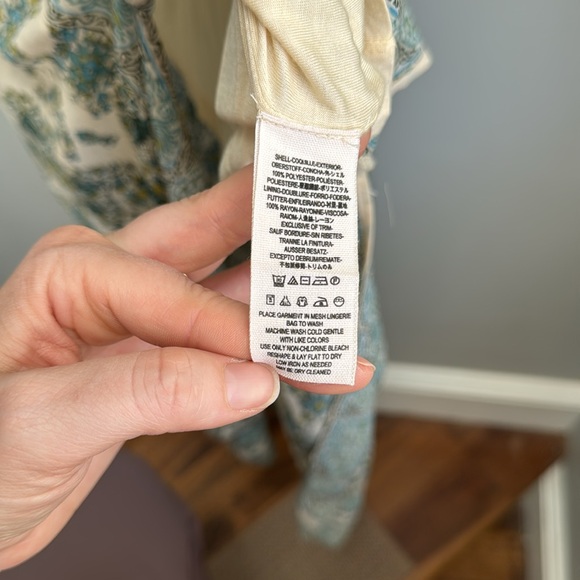 Free People lace front maxi dress double front slit Moroccan cream green print - Picture 14 of 16